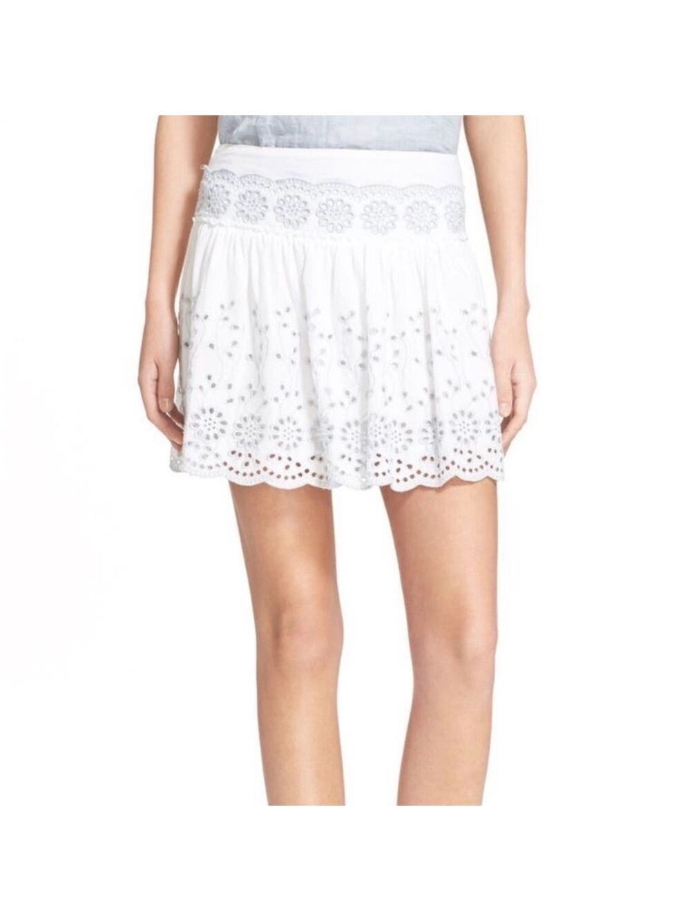 New See by Chloe White Anglaise Eyelet A-Line Mini Skirt